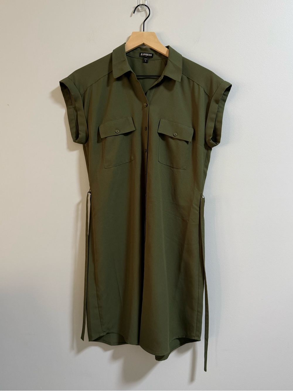 Express Olive Utility Shirt Dress - Picture 2 of 6